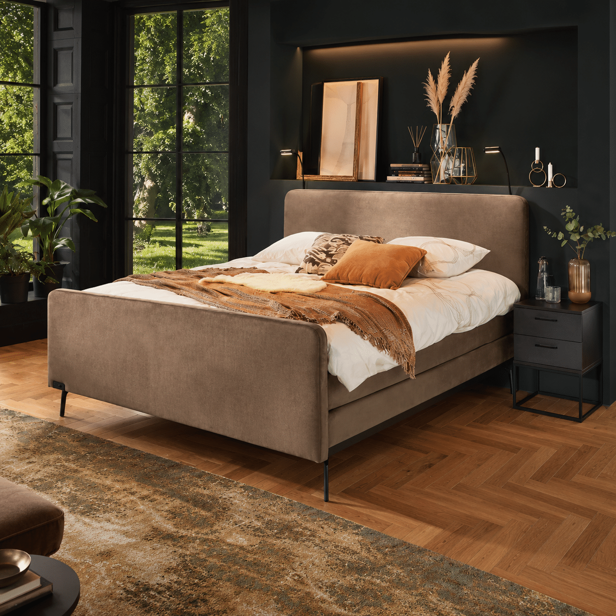 caresse boxspring 3050 vlak met gestoffeerd hoofdbord