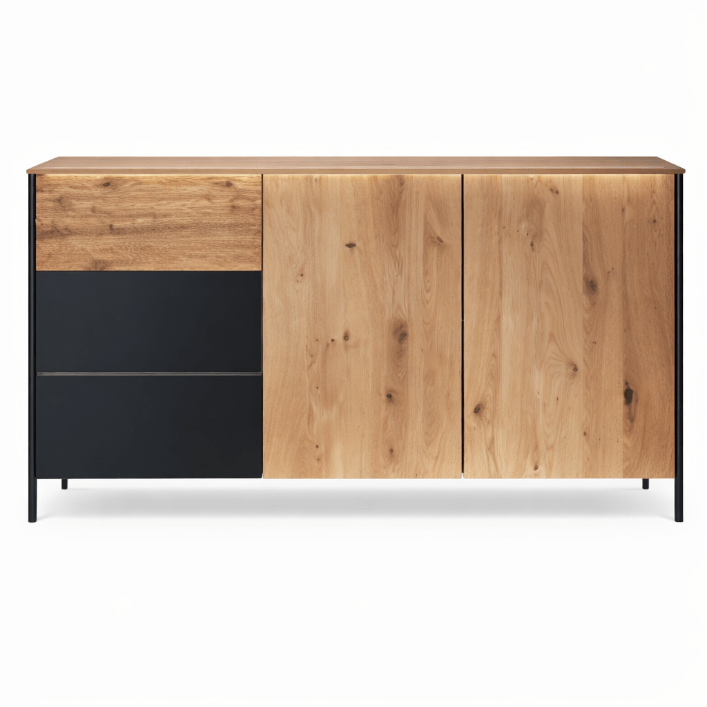 Breed Forestales Boston Commode III dressoir met antraciet fronten en metalen poten.