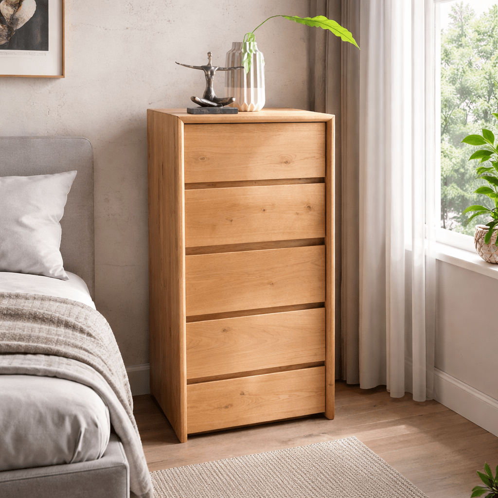 Slanke Forestales Oklahoma Commode I van massief wild eiken met 5 laden.