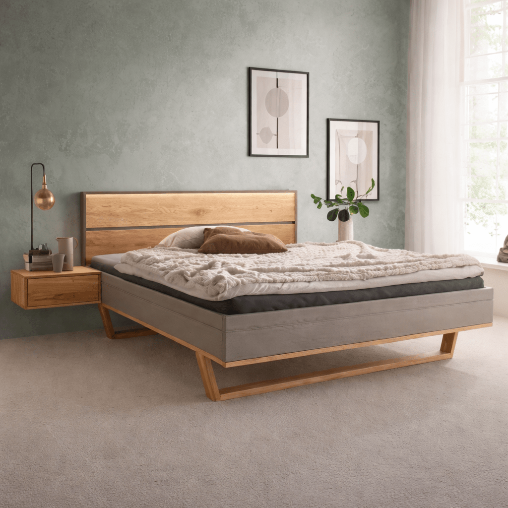 Forestales Alabama Grijs Massief Wild Eiken Houten Ledikant met Hoofdbord I.