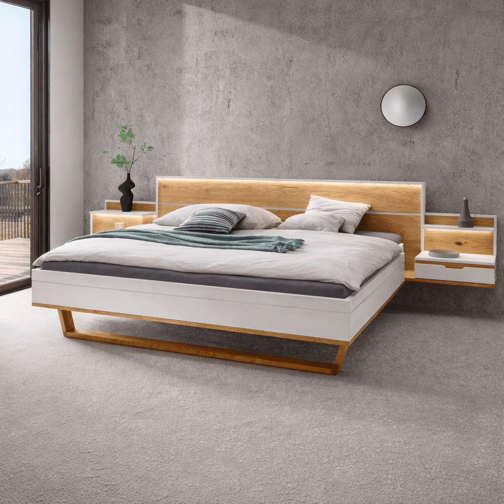 Forestales Alabama II Wit Massief Wild Eiken Houten Ledikant met breed hoofdbord.