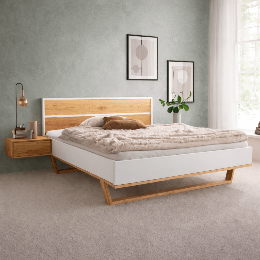 Forestales Alabama Wit Massief Wild Eiken Houten Ledikant met Hoofdbord I.