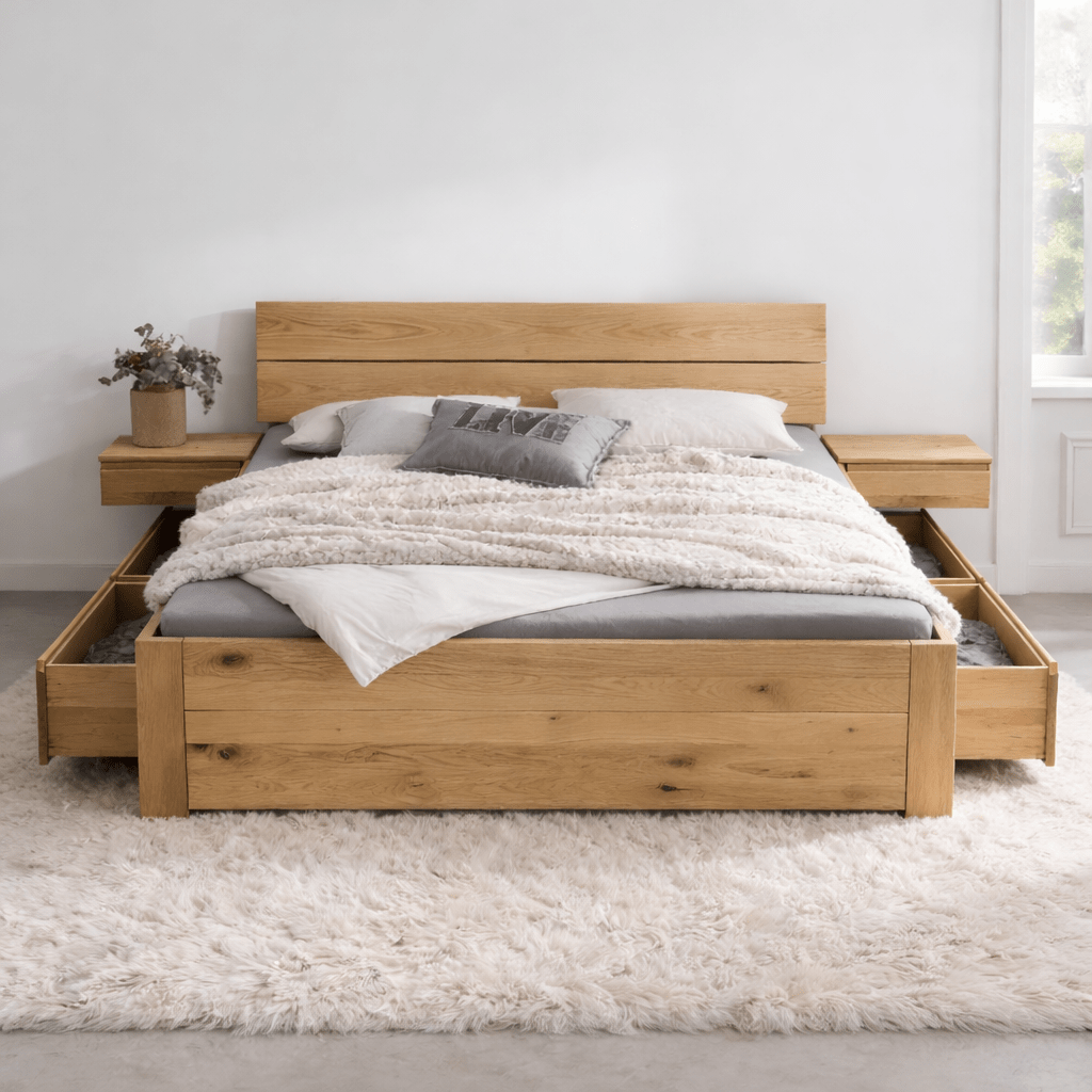 Forestales Aurelian Massief Houten Ledikant met Lades in massief eiken.