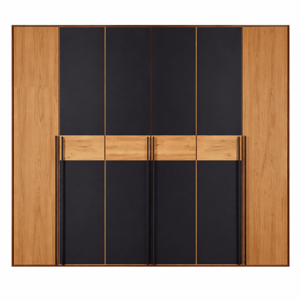 Forestales Roxbury kledingkast met massief wild eiken en mat antraciet glas.