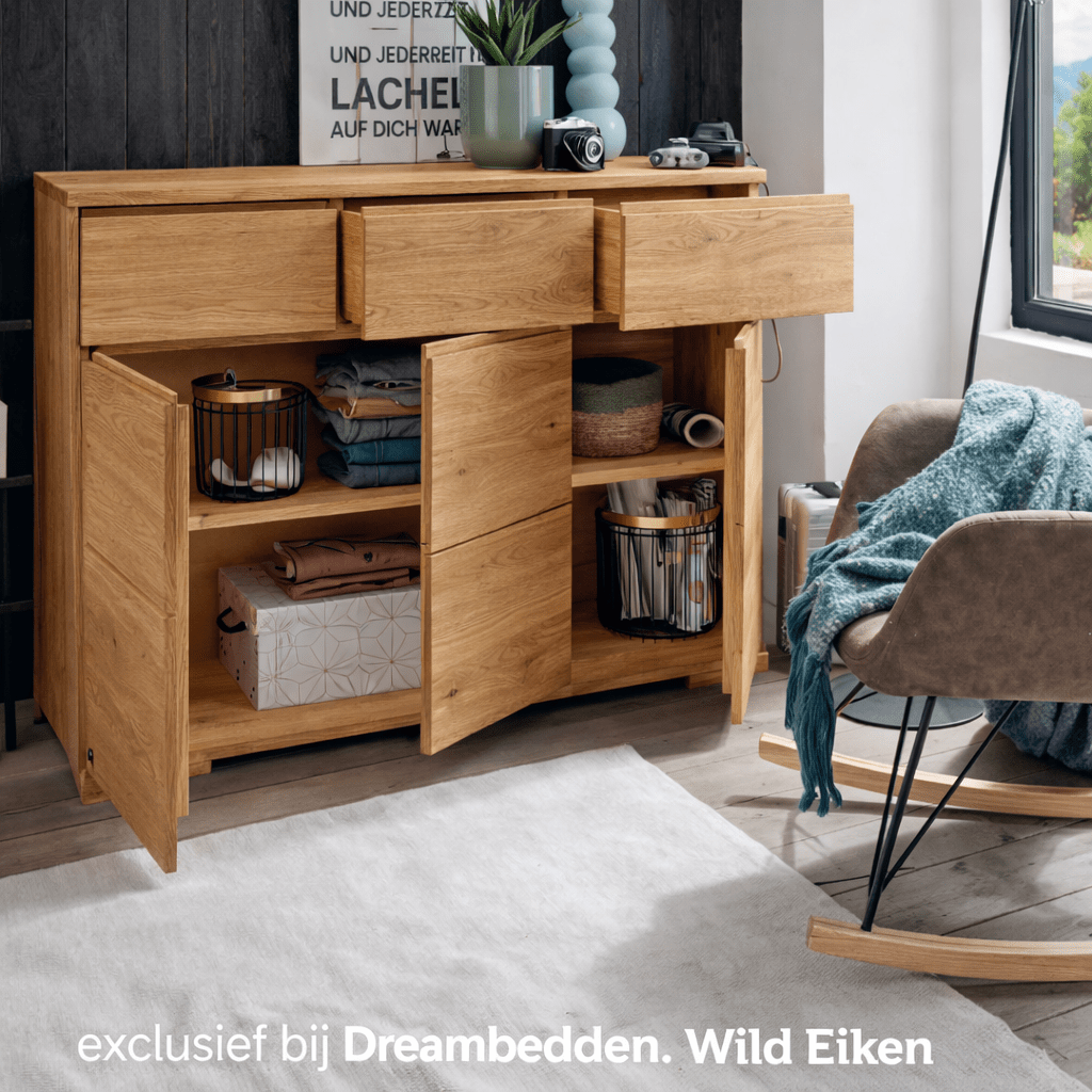 Breed Forestales Camano Combi Commode Groot dressoir van massief wild eiken.