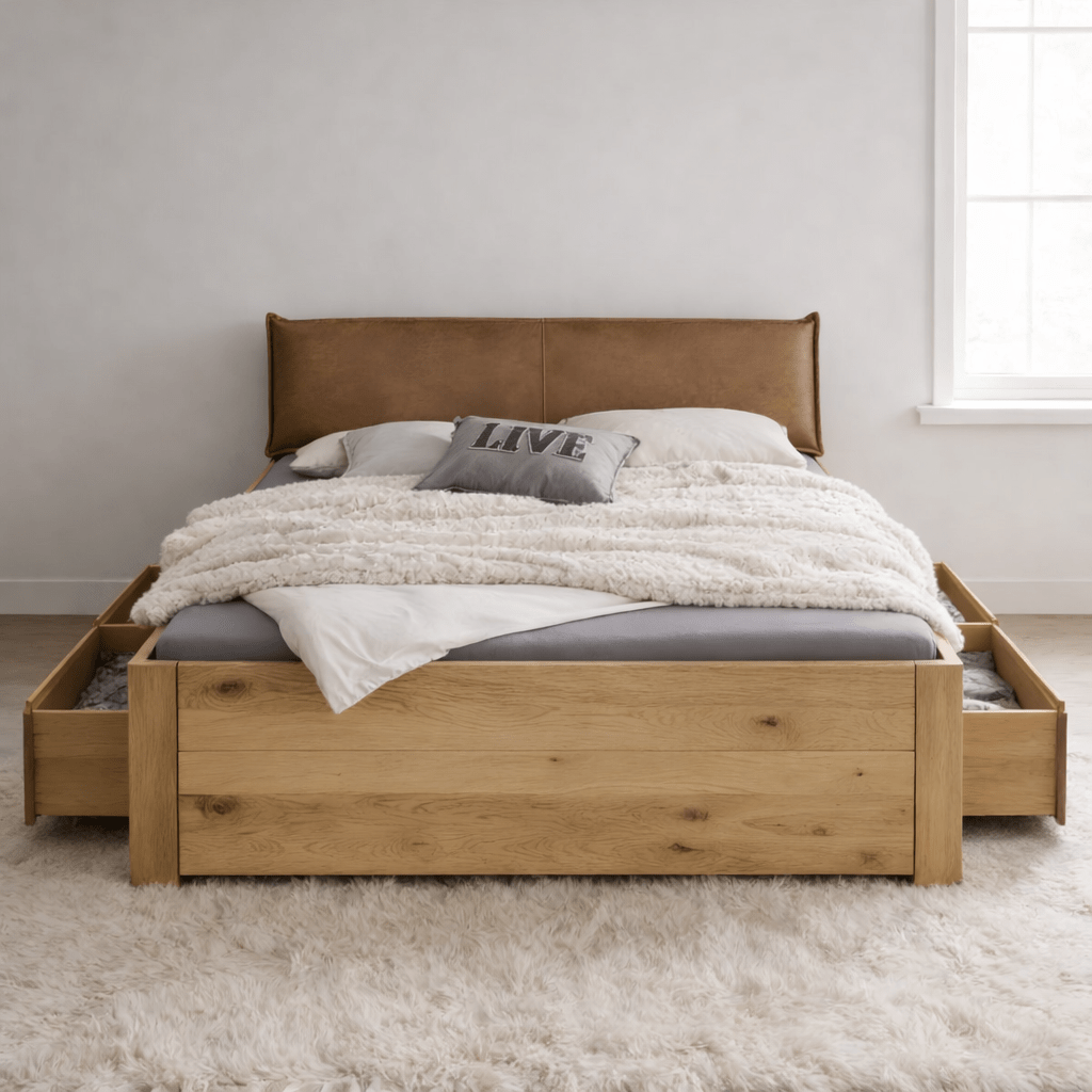 Forestales Montreux Massief Houten Ledikant met Lades in massief eiken.