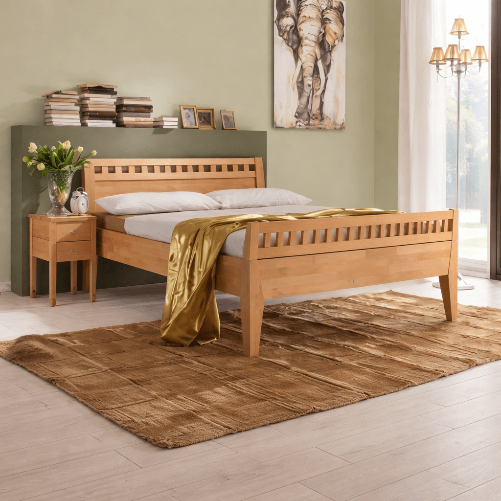 Forestales Ledikant Modesto met hoog voetbord in massief wild eiken.