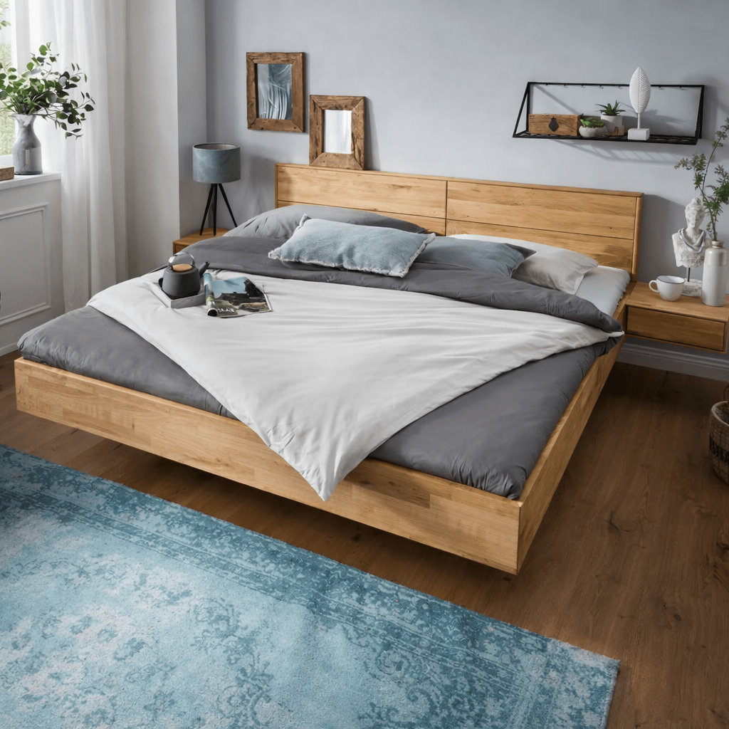 Forestales Roseville Massief Wild Eiken Houten Ledikant in een sfeervolle slaapkamer.