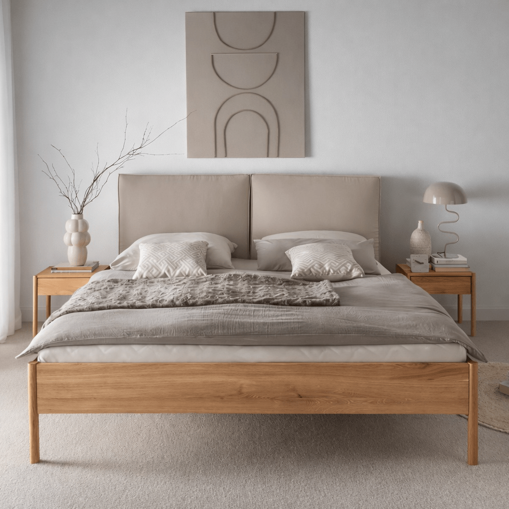 Forestales San Diego Massief Wild Eiken Houten Ledikant met ronde houten poten.