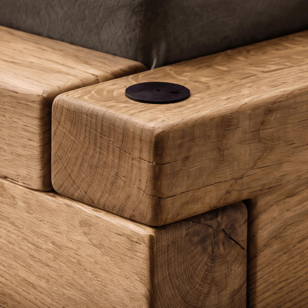 Detail van het 12 cm dikke eikenhout van het Woody Massief Eiken Ledikant.