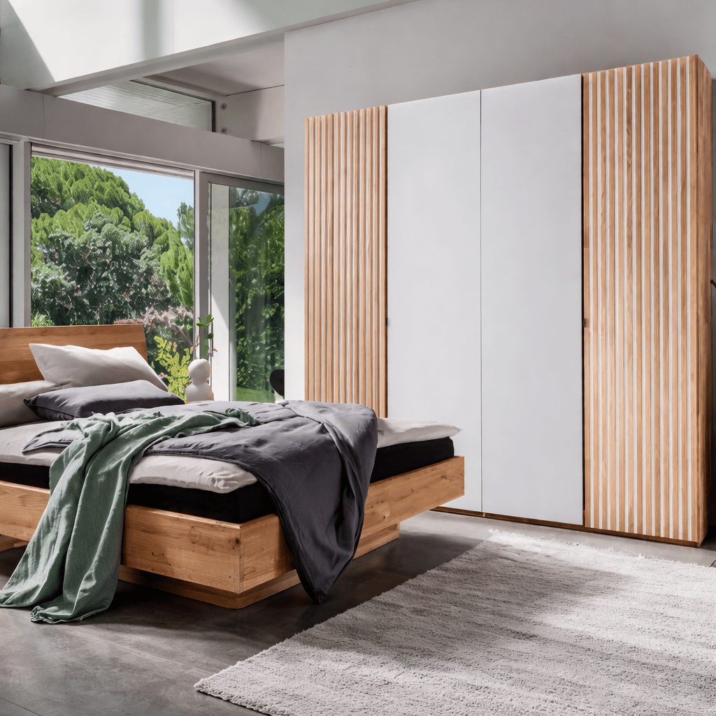 Moderne Forestales Brooklyn kledingkast met witglas en massief eiken deuren.