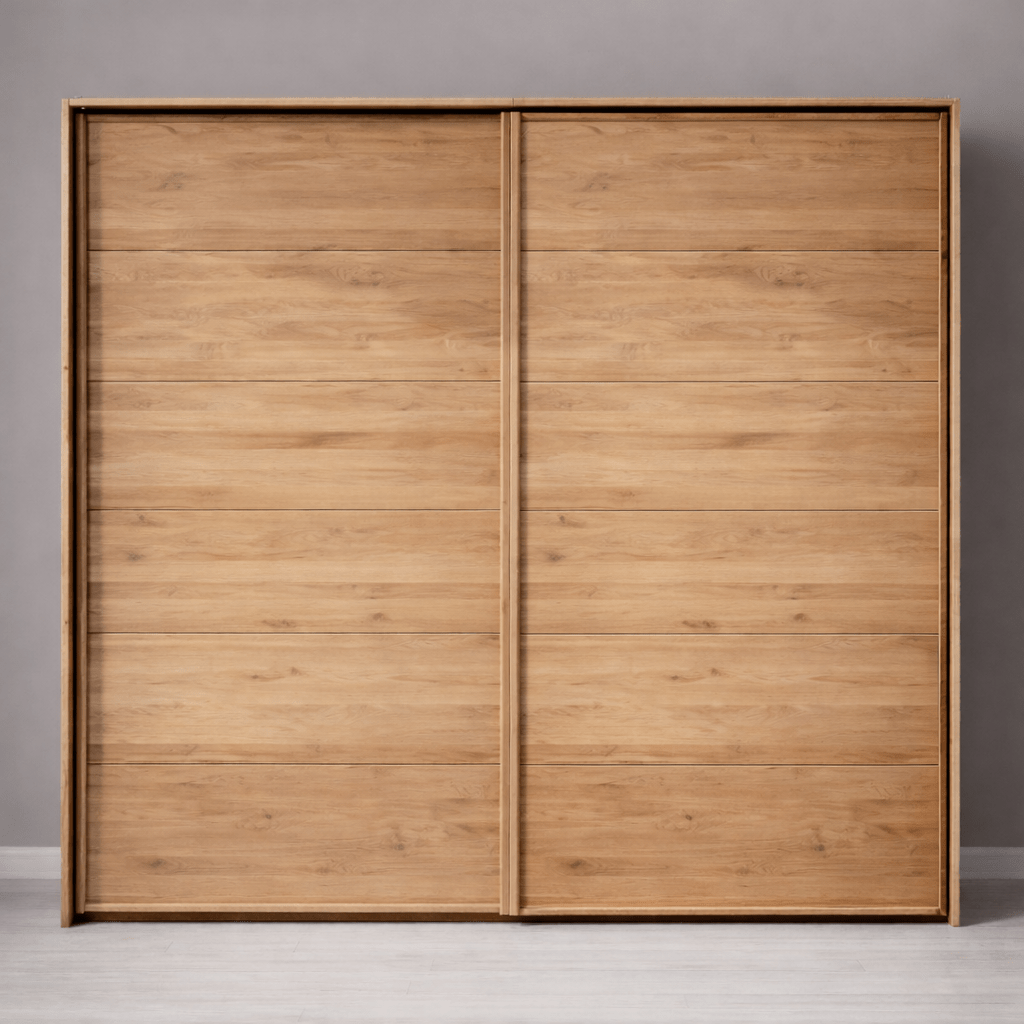 Robuuste Forestales Oakside zweefdeurkast van volledig massief wild eikenhout.