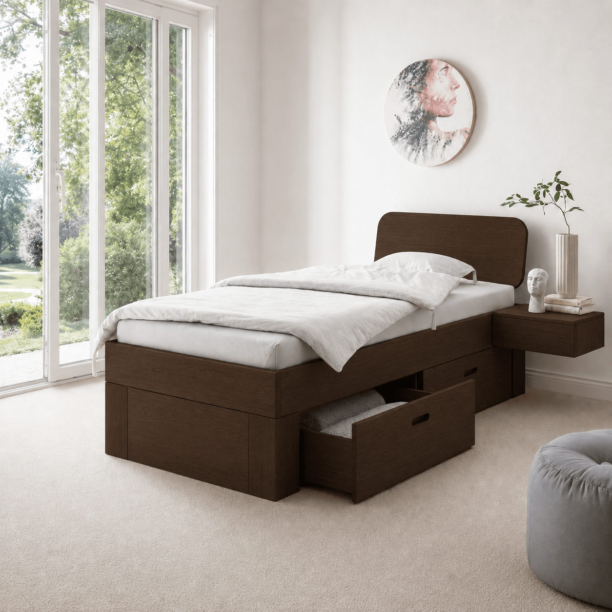 Van Schaik Nordic Mokka Houten 1-Persoons Ledikant met Bedlade