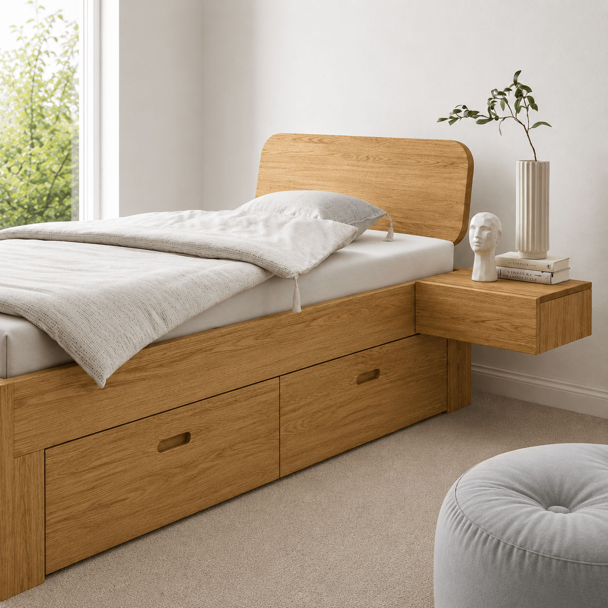 Van Schaik Nordic Oak Massief Houten 1-Persoons Ledikant met Bedlade - Afbeelding 2