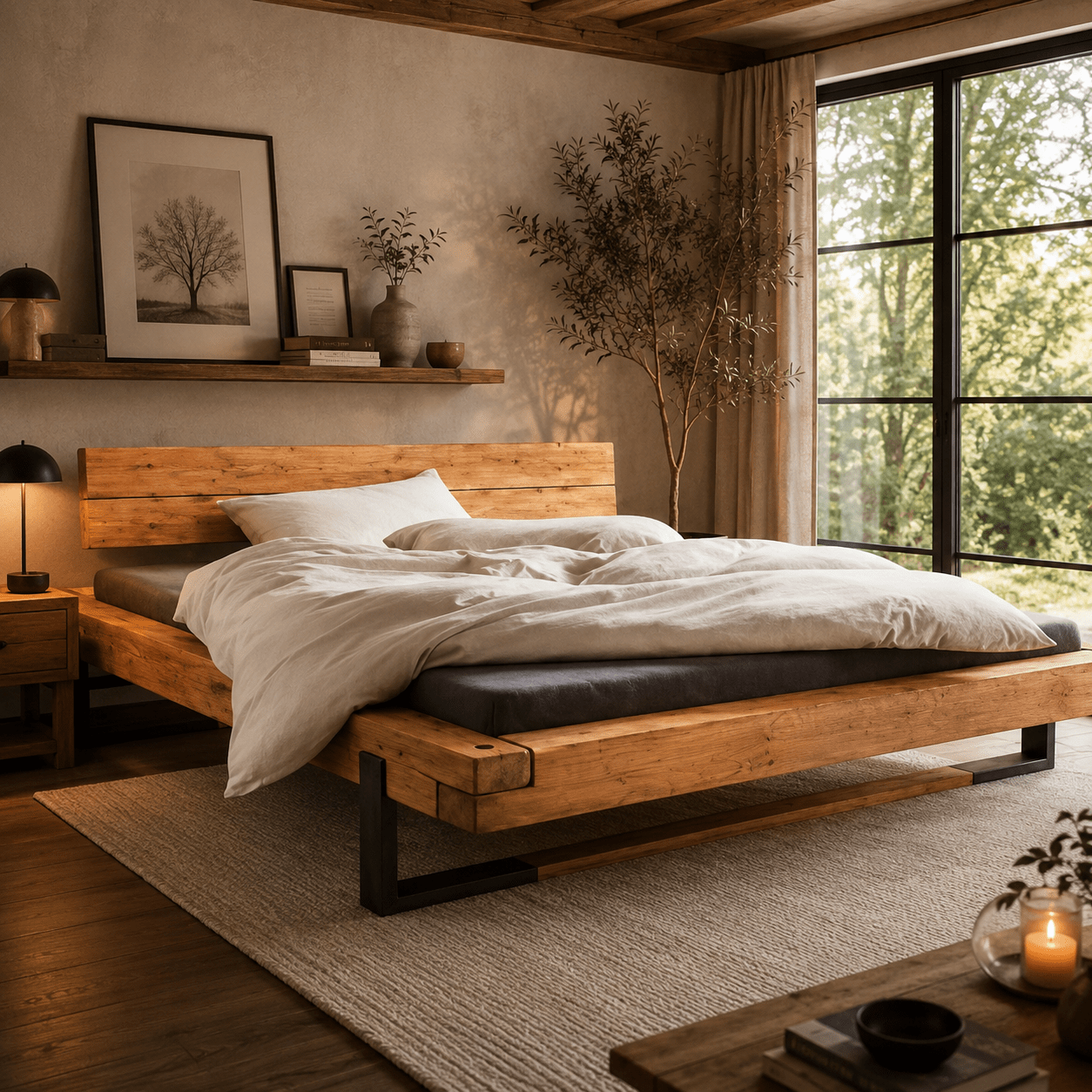 Van Schaik Alina Eiken Balkenbed met natuurlijke wild eiken balkenframe