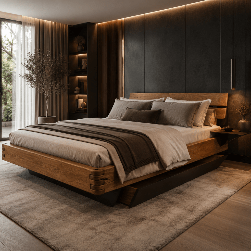 Hoogwaardig tweepersoons houten bed kopen van het merk TPT Möbel Crown massief eiken