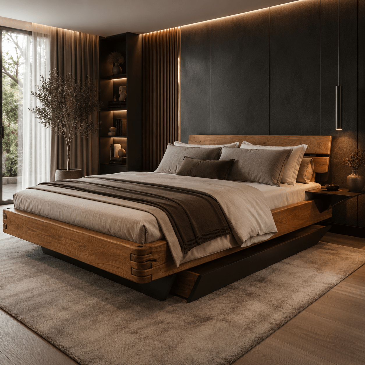 Hoogwaardig tweepersoons houten bed kopen van het merk TPT Möbel Crown massief eiken