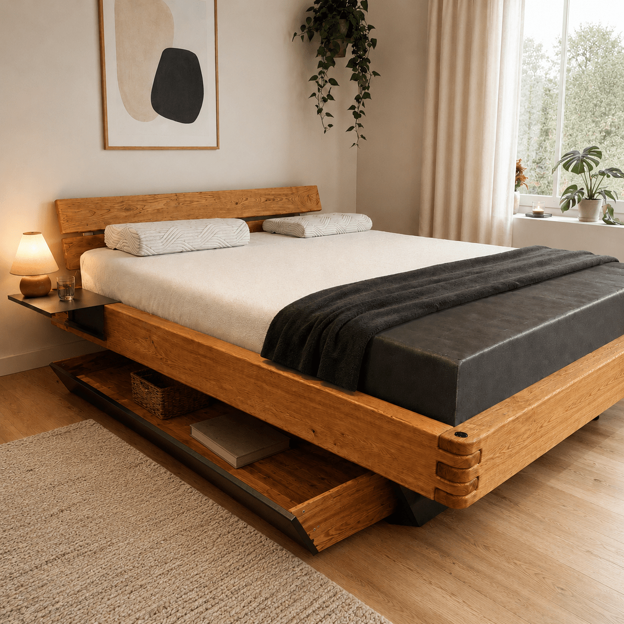 TPT Möbel Crown Massief Eiken Balkenbed met Bedlades - Afbeelding 3