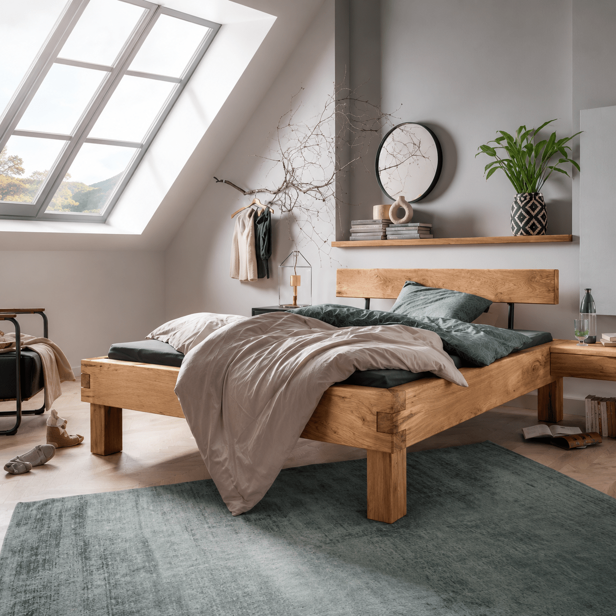 Elva Eiken Balkenbed met robuuste wild eiken balken en stoere poten