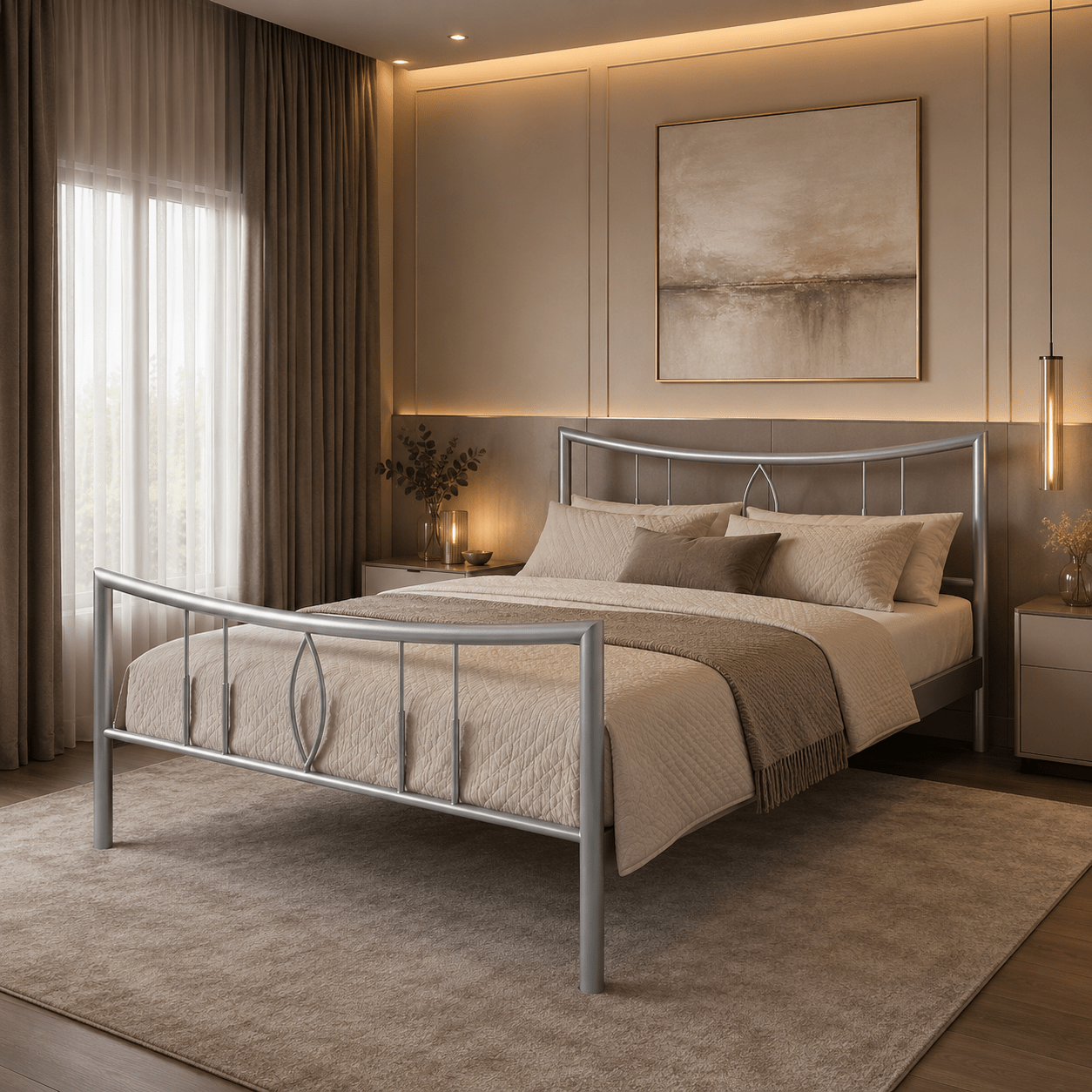 Stijlvol Van Schaik Firenze metalen bed in een modern ingerichte slaapkamer