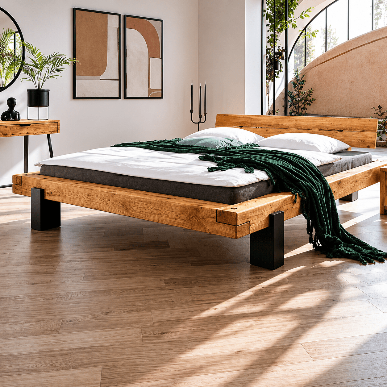 Van Schaik Freya Eiken Balkenbed met natuurlijke wild eiken balkenframe