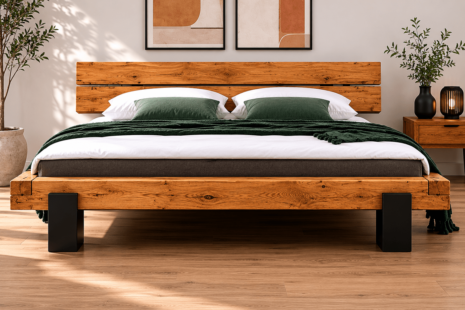 Van Schaik Freya Eiken Balkenbed met Balke 3 boomkant hoofdbord