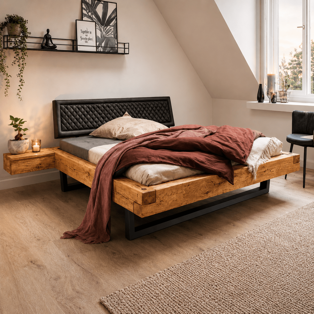 Van Schaik Lena Eiken Balkenbed met natuurlijke wild eiken balken