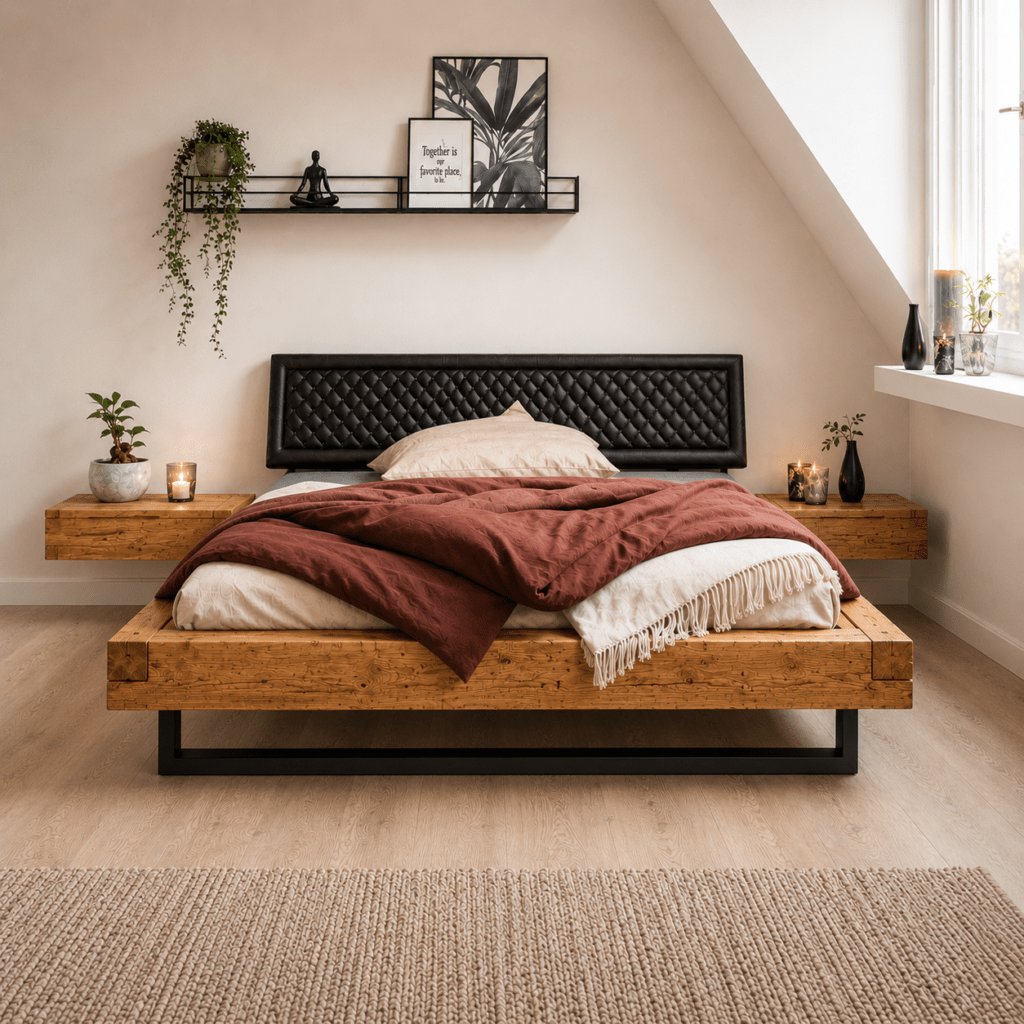 Van Schaik Lena Eiken Balkenbed met Balke 8 gestoffeerd hoofdbord