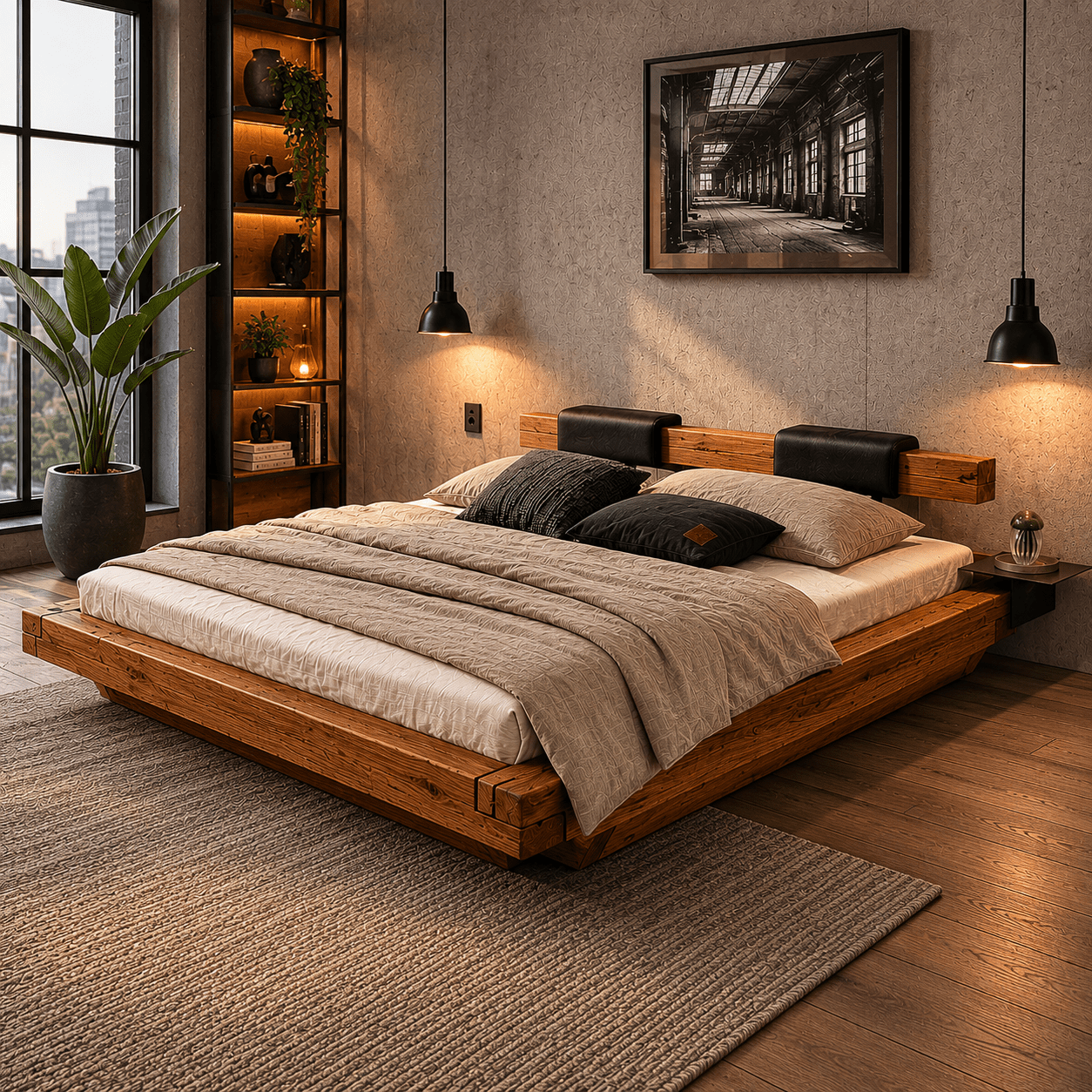 Van Schaik Sophie Eiken Balkenbed met zwevend houten onderstel