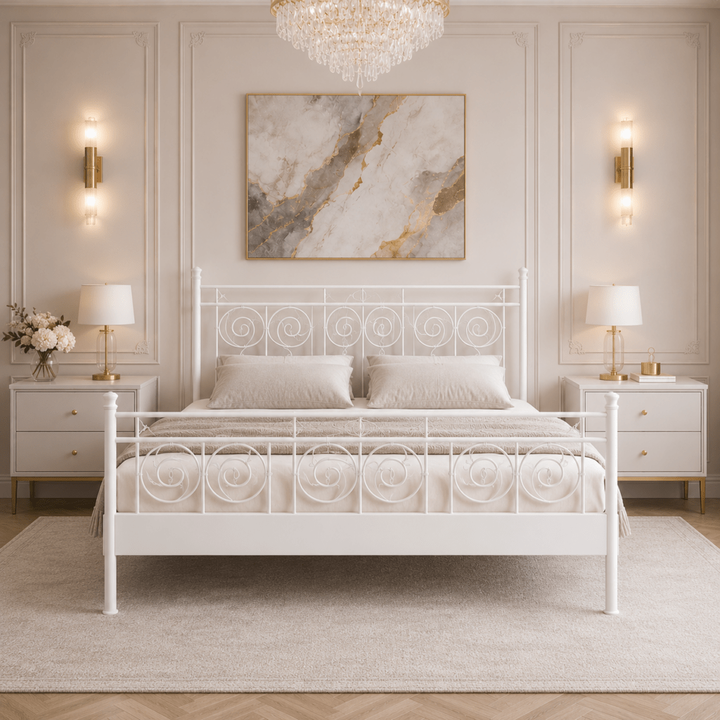 Eigentijds Van Schaik Toscane metalen bed in een moderne slaapkamer