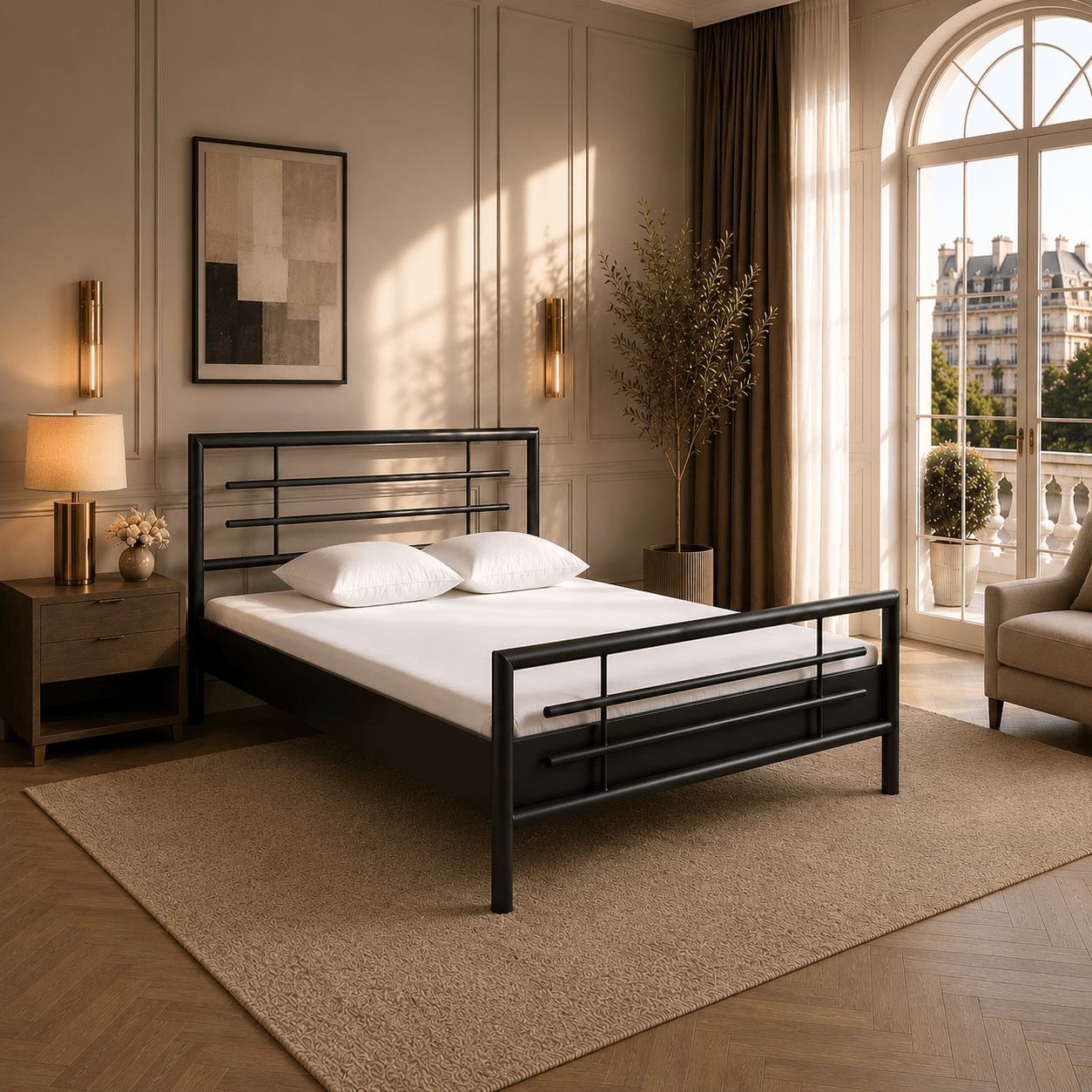 Stijlvol Van Schaik Verona metalen bed in een modern ingerichte slaapkamer