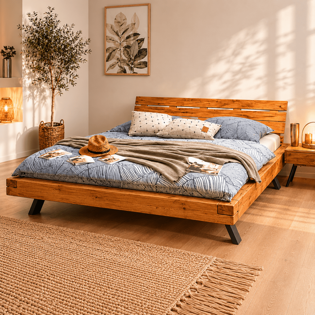 Van Schaik Liva Eiken Balkenbed met natuurlijke wild eiken balkenframe