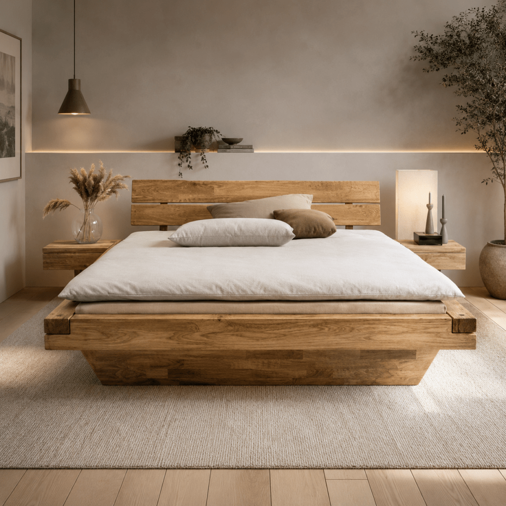 Van Schaik Milan Eiken Balkenbed met zwevend houten onderstel