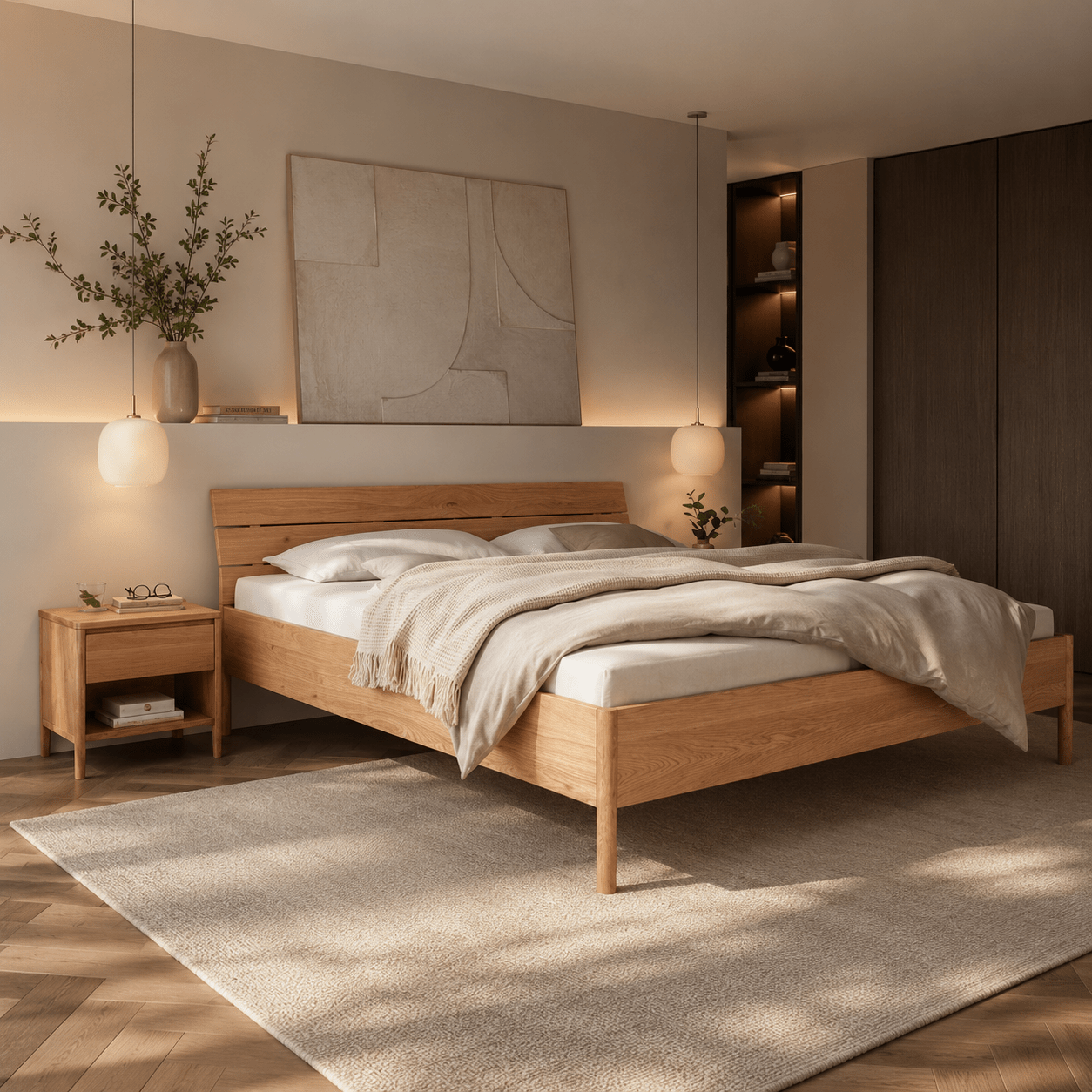 Strak massief houten bed kopen van het merk Van Schaik Armano