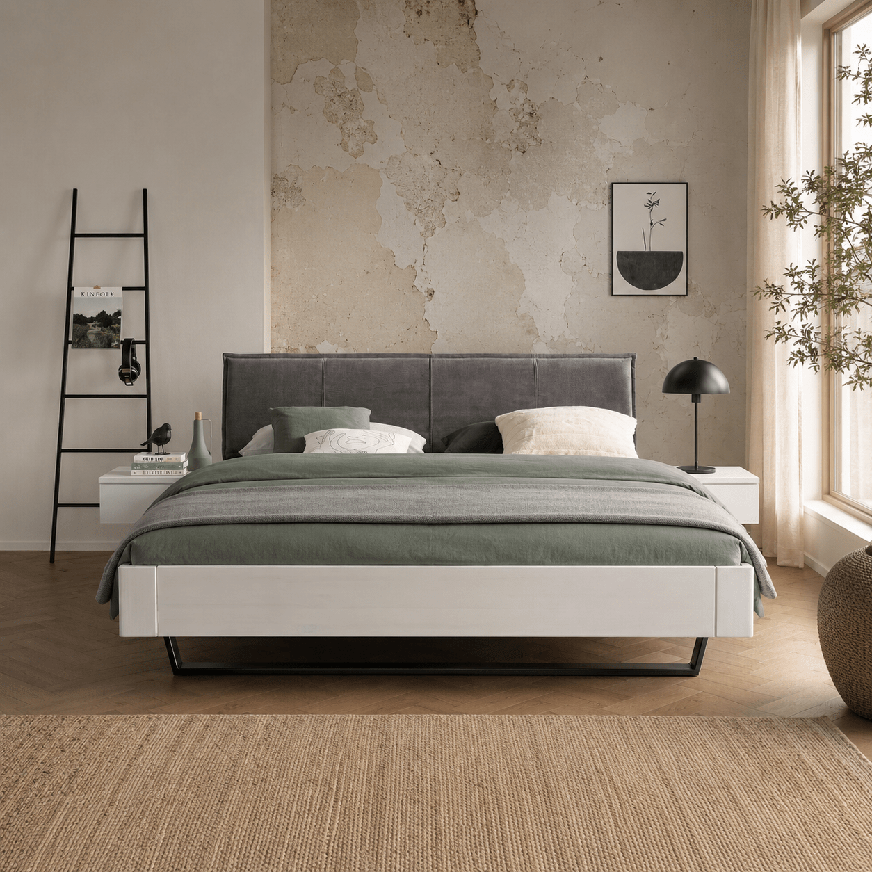Modern industrieel houten bed kopen van het merk Van Schaik Delvano