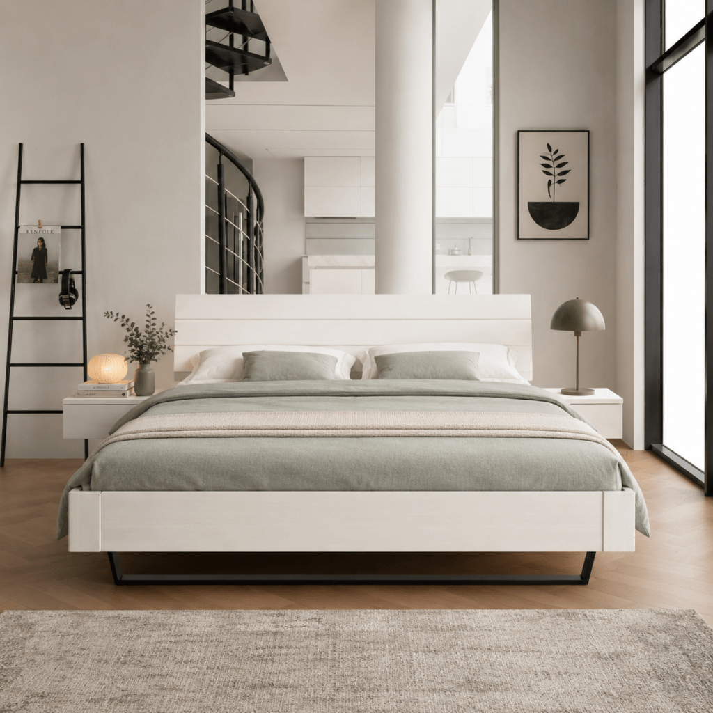 Minimalistisch industrieel houten bed kopen van het merk Van Schaik Livenza