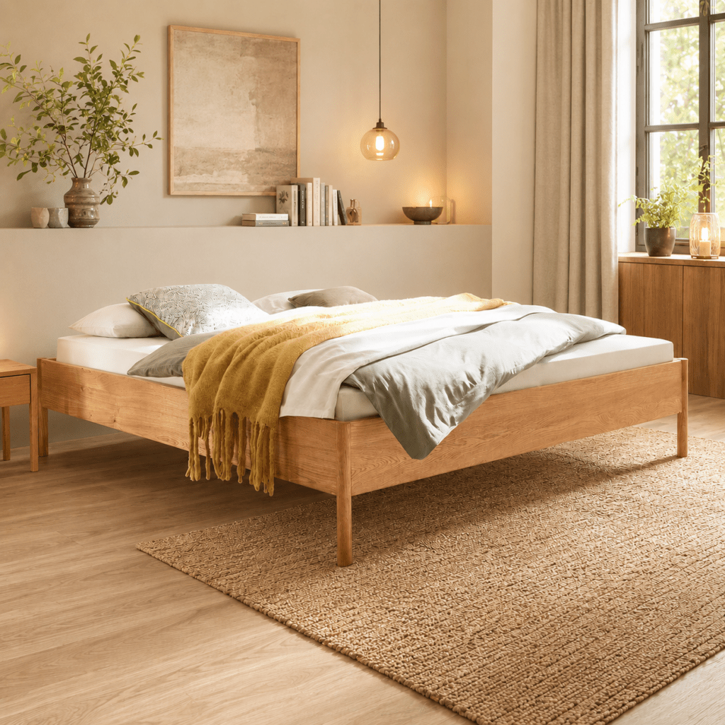 Minimalistisch massief houten bed kopen van het merk Van Schaik Lucaro