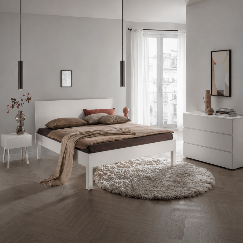 Luxe tweepersoons massief houten bed kopen van het merk Van Schaik Nordic Wit