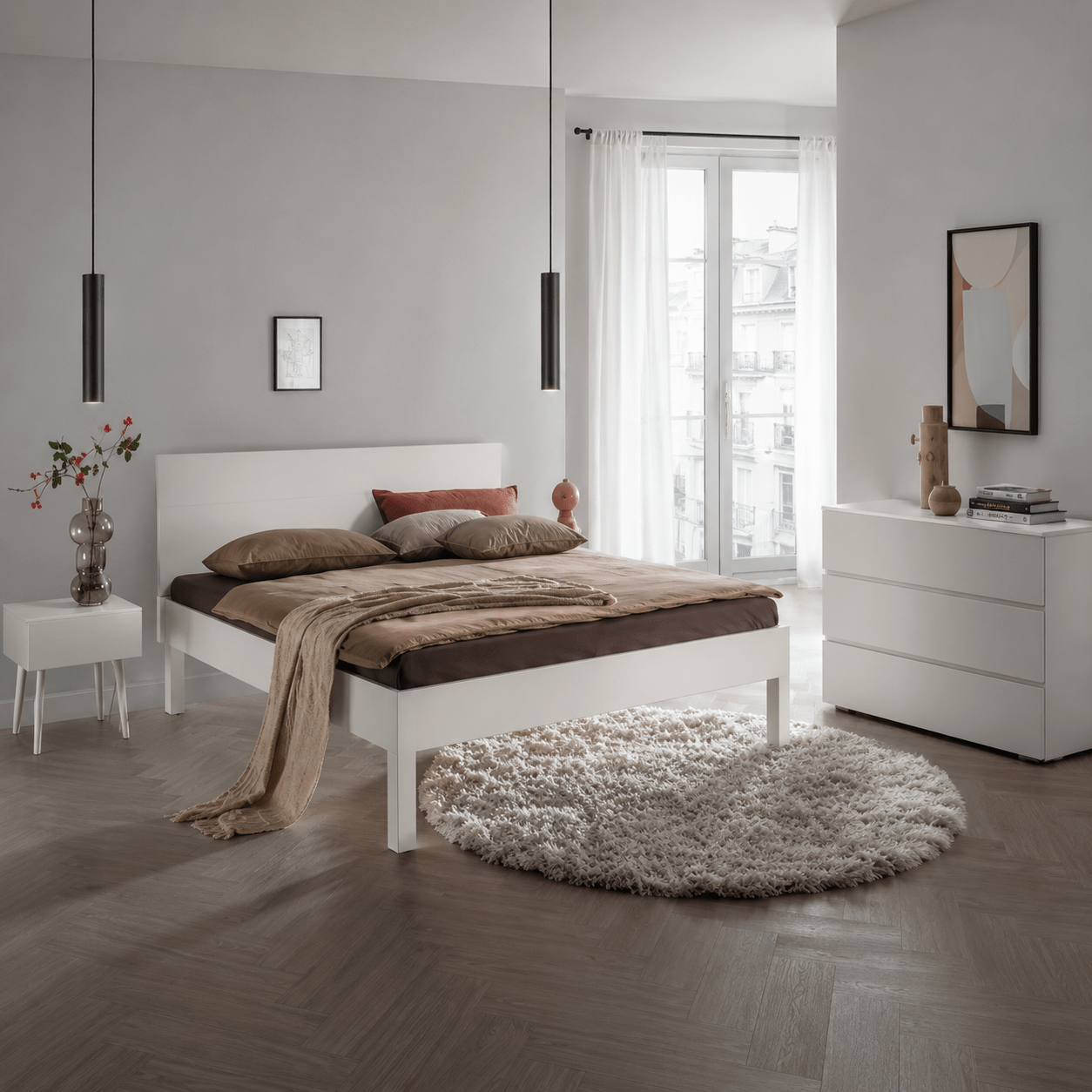 Luxe tweepersoons massief houten bed kopen van het merk Van Schaik Nordic Wit