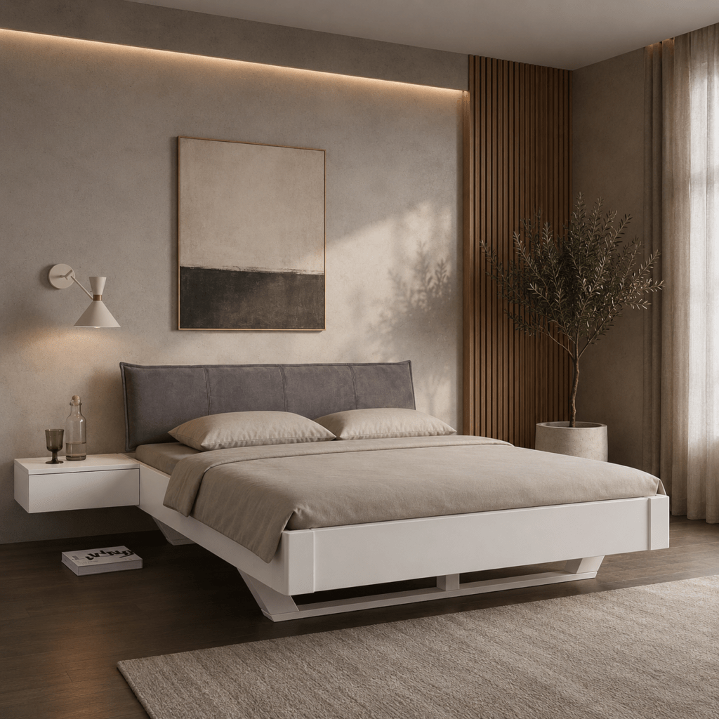 Modern wit houten bed kopen van het merk Van Schaik Silvano