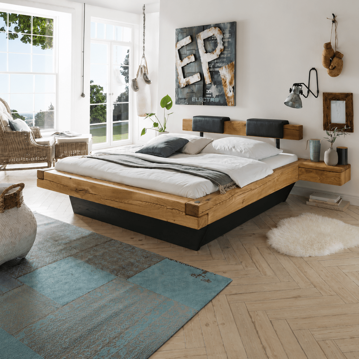Praktische bedlades onder het massief eiken balkenbed Alderon.