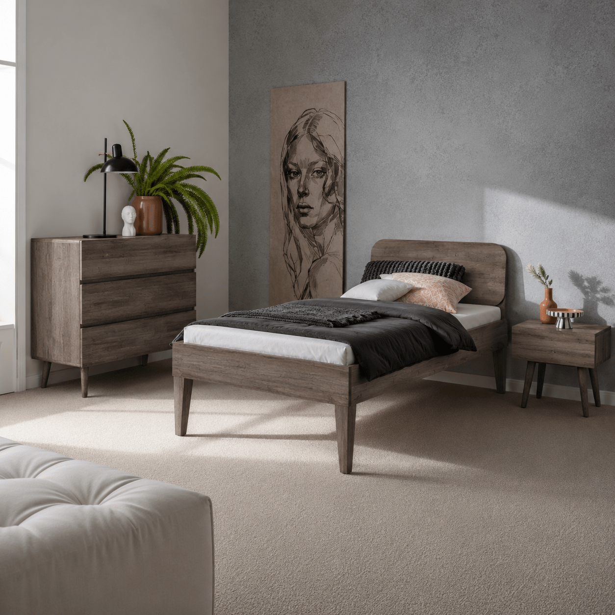 Modern mokka eenpersoons houten bed kopen van het merk Van Schaik Nordic