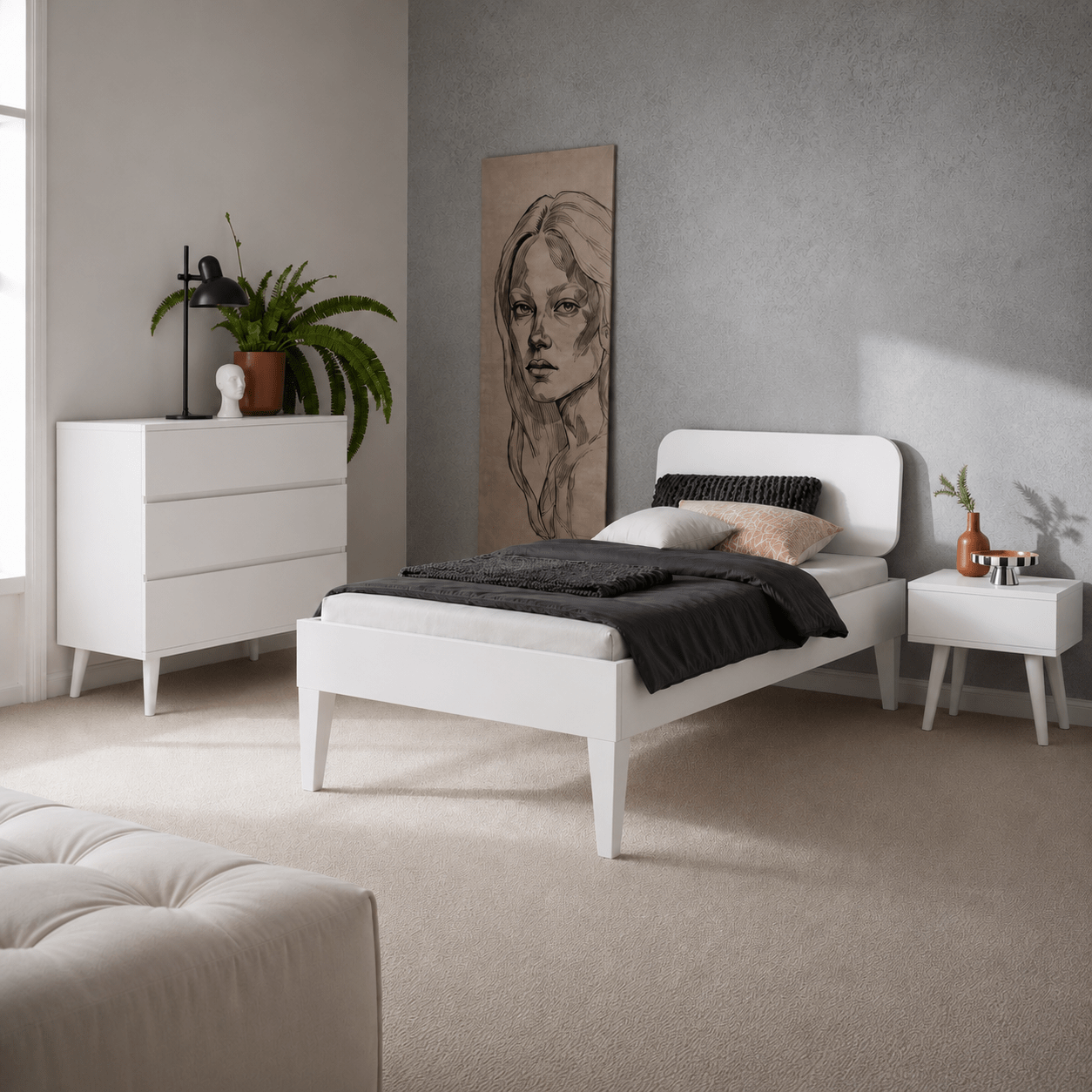 Minimalistisch wit eenpersoons houten bed kopen van het merk Van Schaik Nordic