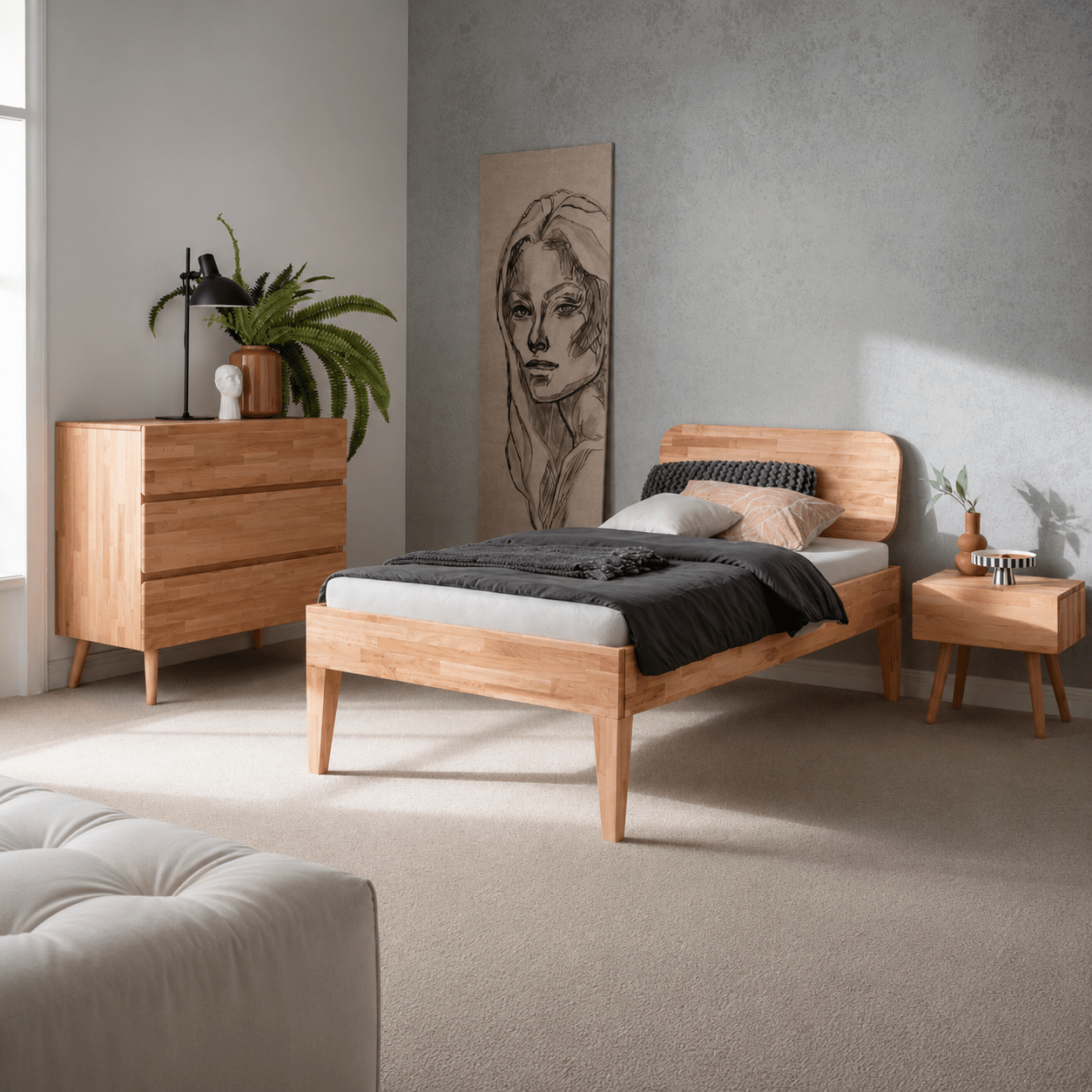 Luxe eenpersoons massief houten bed kopen van het merk Van Schaik Nordic Oak