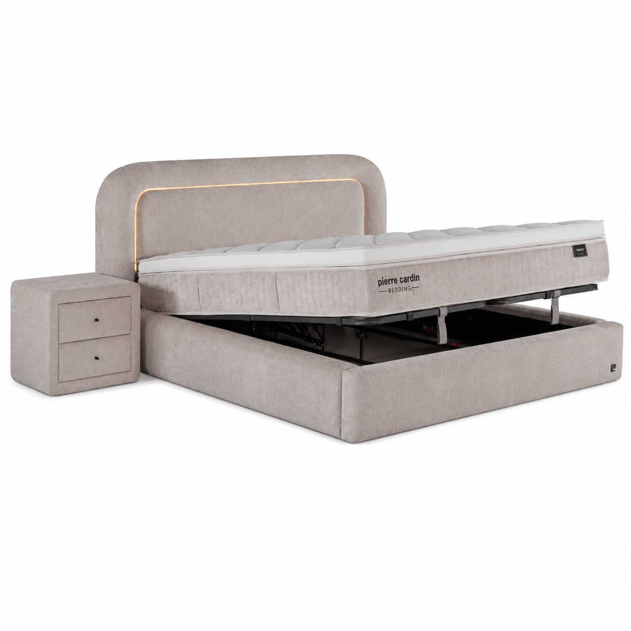 Geopende opbergboxspring Trento met stalen frame en Smooth Motion systeem