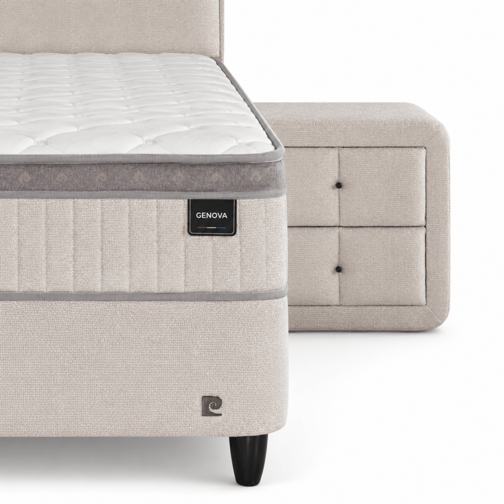 Close-up van het 28 cm dikke matras van de Pierre Cardin Genova opbergboxspring