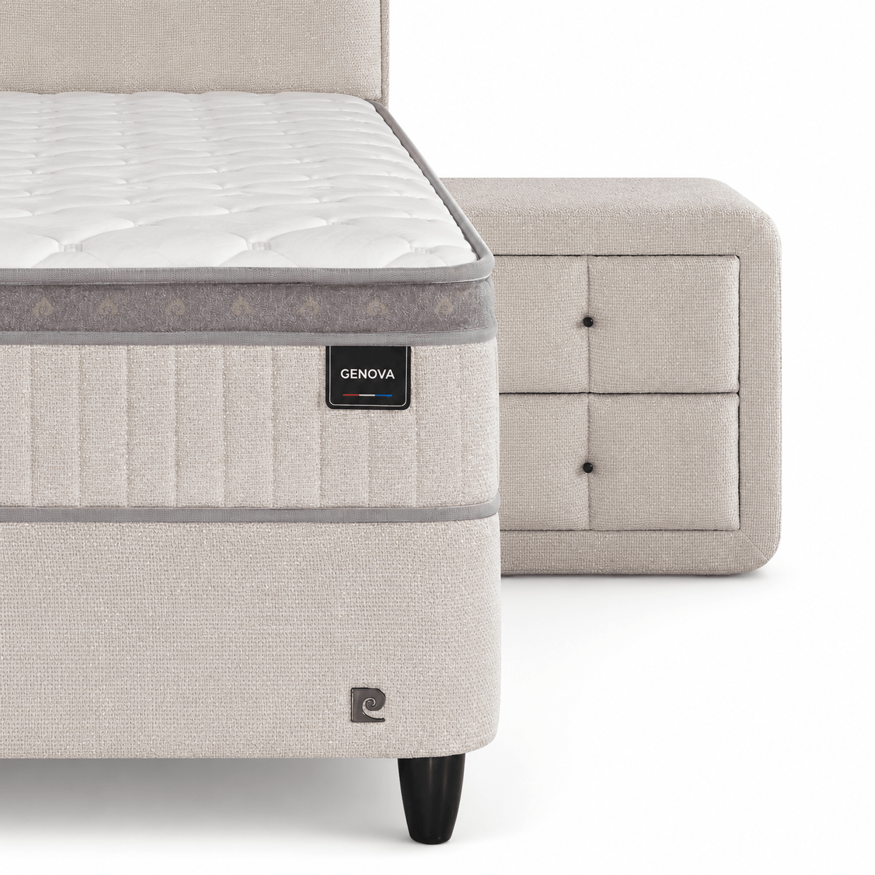 Close-up van het 28 cm dikke matras van de Pierre Cardin Genova opbergboxspring