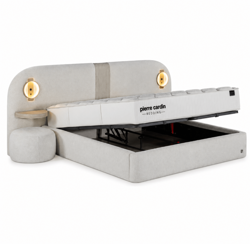 Geopende opbergboxspring Oviedo met stalen frame en Smooth Motion systeem