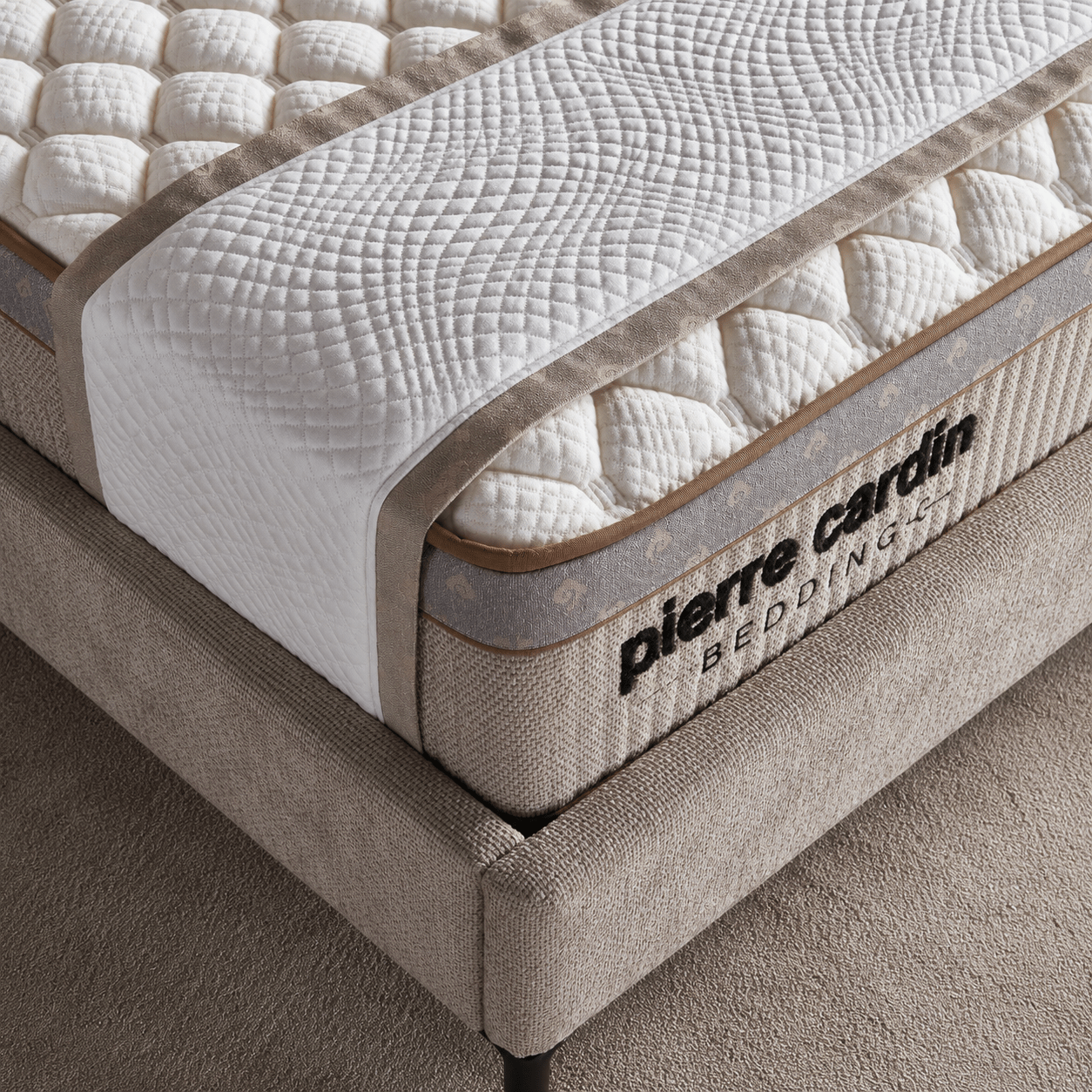Detail van de koudschuim topper en anti-allergische bamboe tijk van Pierre Cardin