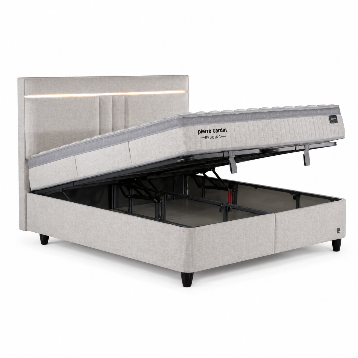 Geopende opbergboxspring Genova met stalen frame en Smooth Motion systeem